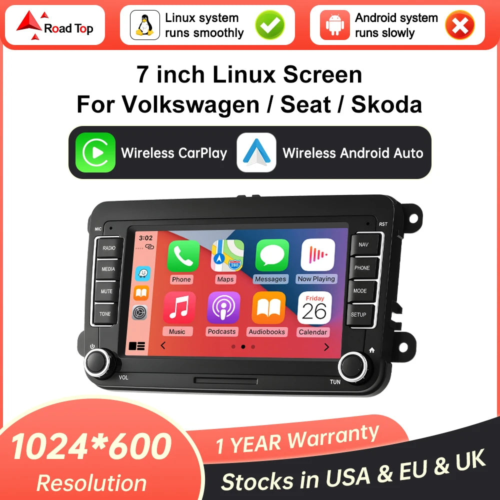 7'' Linux Screen Car Multimedia Display Wireless CarPlay Android Auto Stereo Audio For Vol | AUTOKITSHOP