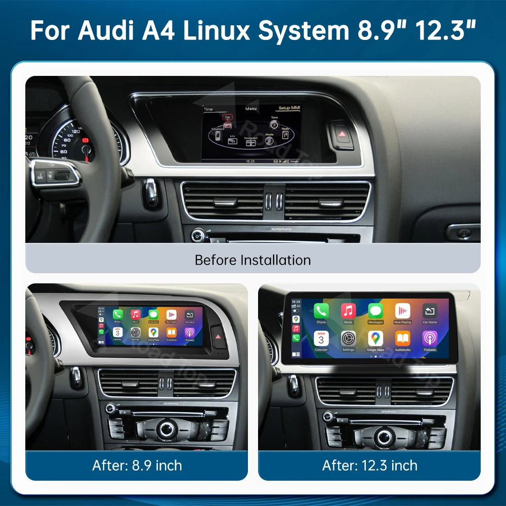 RoadTop Linux Touch Screen Car Multimedia Display For Audi A4 2009-2015 With Wireless Carp | AUTOKITSHOP