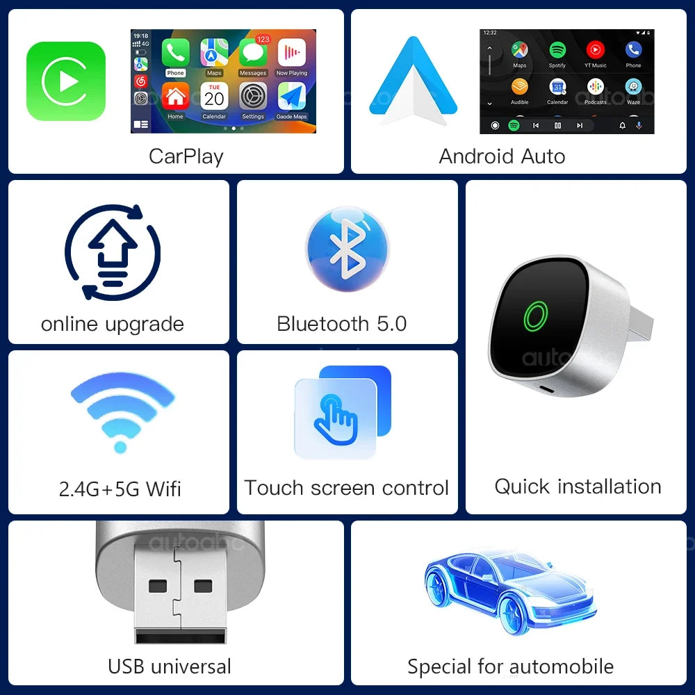 AUTOABC 2025 New 2 in 1 Wireless CarPlay Adapter Plug & Plug Auto Connect No Delay Convert