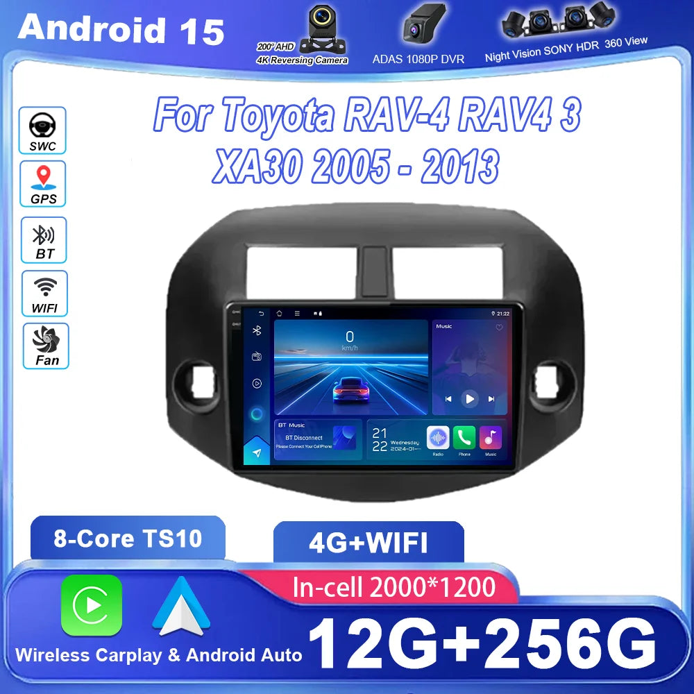 Android 15 Radio Stereo For Toyota RAV-4 RAV4 3 XA30 2005 -2013 Auto Multimidia Video Play
