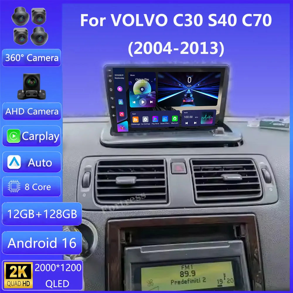 Android 16 Carplay Auto Car Radio For VOLVO C30 S40 C70 2006-2009 2010 2011 2012 GPS Navig