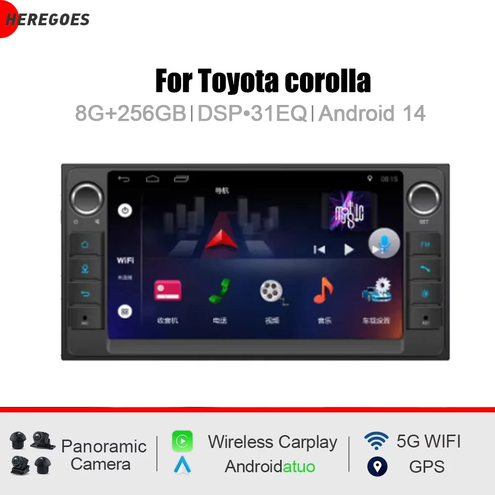 7" CarPlay DSP Android 15 Car Radio GPS with 12GB RAM 256GB ROM Bluetooth Multimedia Navigation Autoradio for Toyota Cor