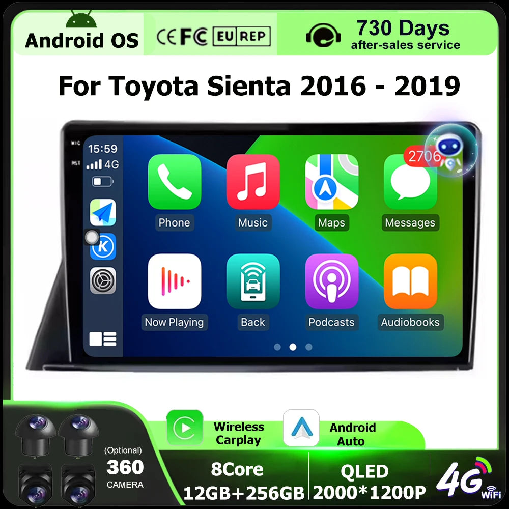 Wireless Carplay For Toyota Sienta 2016 - 2019 Android 16 Auto Car Radio Multimedia Player