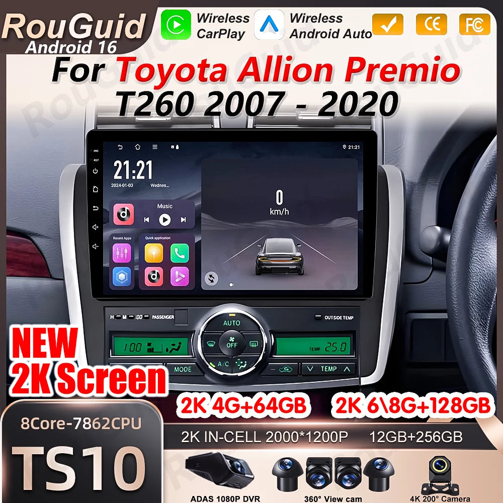 Android 16 Car Radio Auto For Toyota Allion Premio T260 2007 2008 2009 2010 -2020 Video Mu | AUTOKITSHOP
