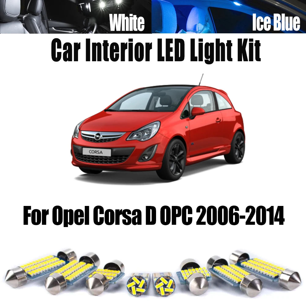 11-Piece LED Interior Light Kit for Opel Corsa D OPC 2006-2011 - Canbus Dome Map Door Trunk Bulbs | AUTOKITSHOP