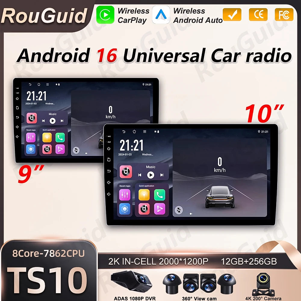 Car Radio Android 16 Universal 9/10 inch GPS Navigation 5G Wifi Autoradio Multimedia Playe | AUTOKITSHOP