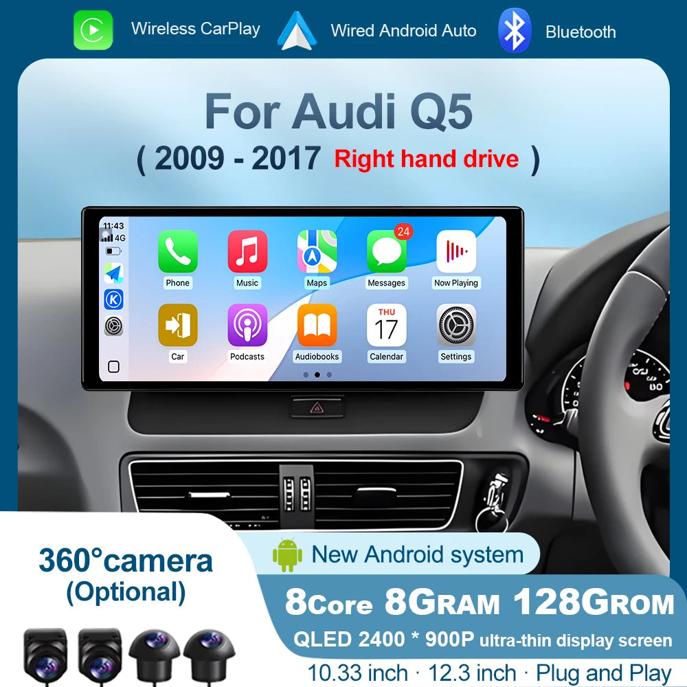 12.3 " RHD Car Radio Player For Audi Q5 2009 - 2017 QLED Touch Screen Intelligent Android