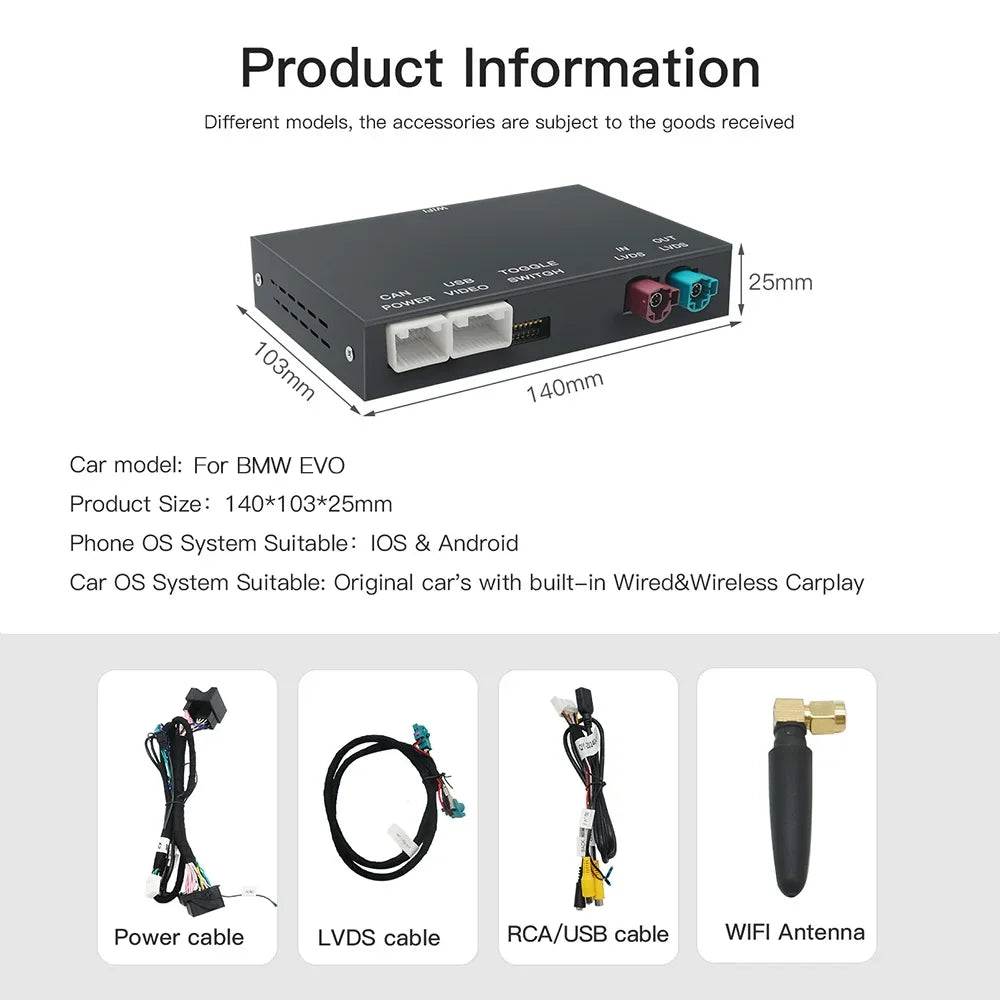 Wireless CarPlay for BMW NBT EVO 1 2 3 4 5 6 7 Series X1 X3 X4 X5 X6 MINI F56 F15 F16 F25