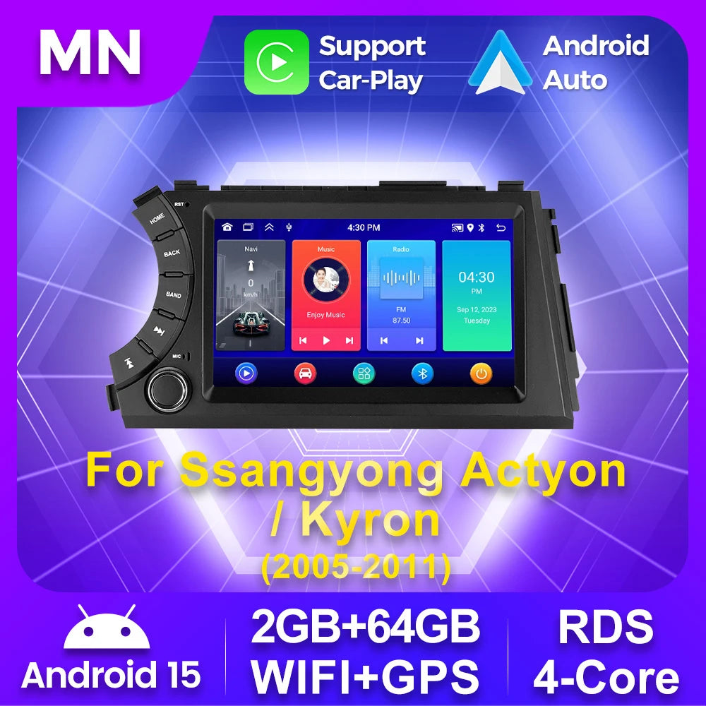 Android All in One 2 Din Car Radio for Ssangyong Kyron Actyon 2005-2011 Wireless Carplay A | AUTOKITSHOP