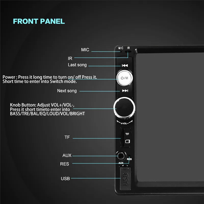 7010B 7inch Car Radio Bluetooth V2.0 Car Stereo HD Touch Screen MP5 Player SD MMC USB FM M