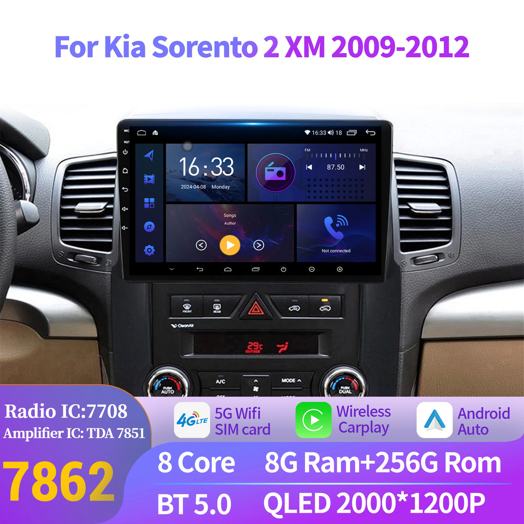 For Kia Sorento 2 XM 2009-2012 Wireless BT CarPlay Android 14 Radio Car Multimedia Player