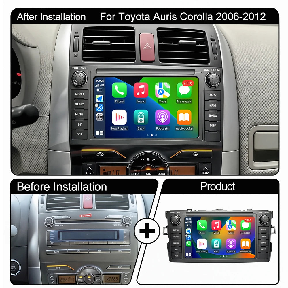 Android 16 Auto For Toyota Auris Corolla 2006-2012 Car Radio Multimedia Video Player GPS N