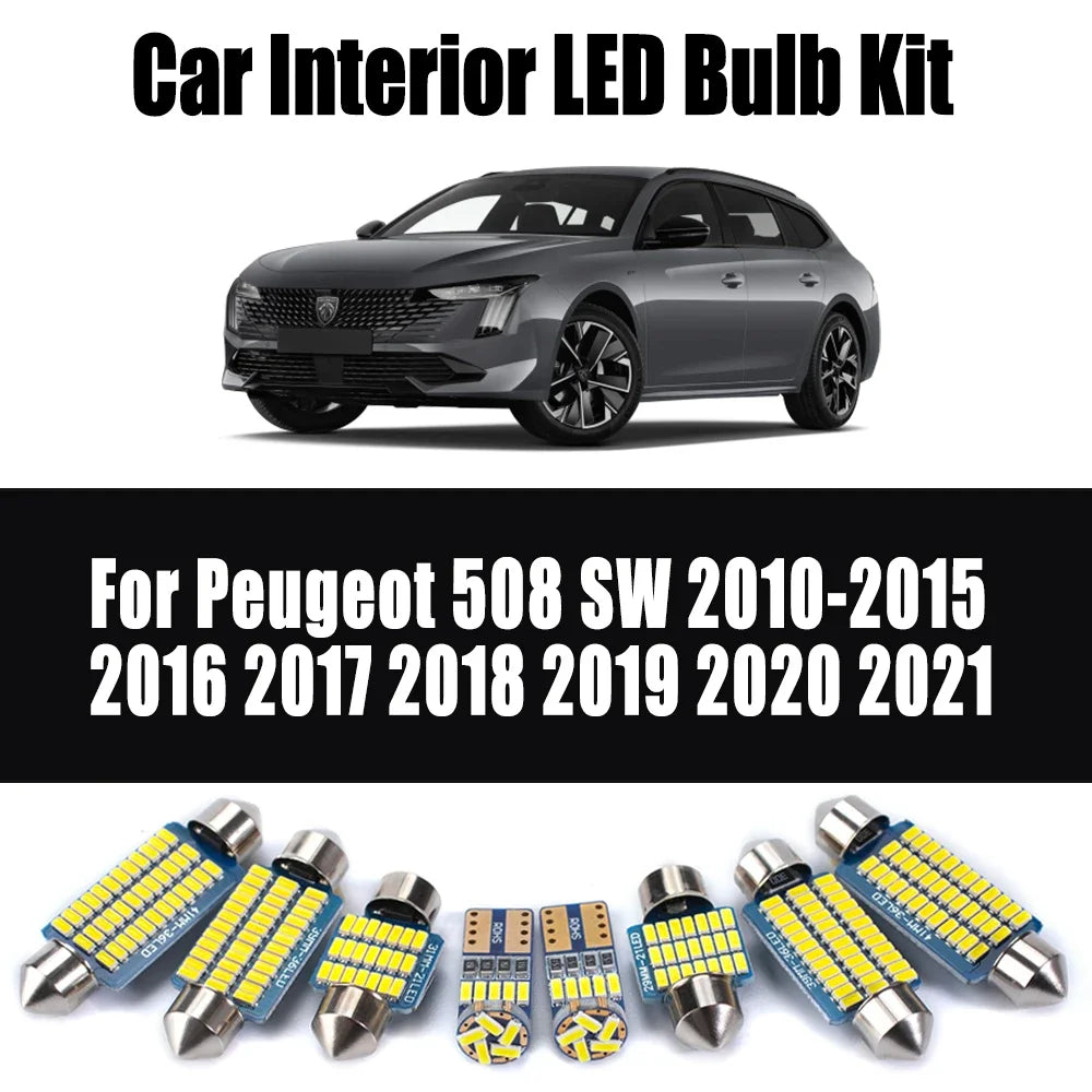 14-Piece LED Interior Light Kit for Peugeot 508 SW 2010- 2018 - Canbus Dome Map Door Trunk Bulbs | AUTOKITSHOP