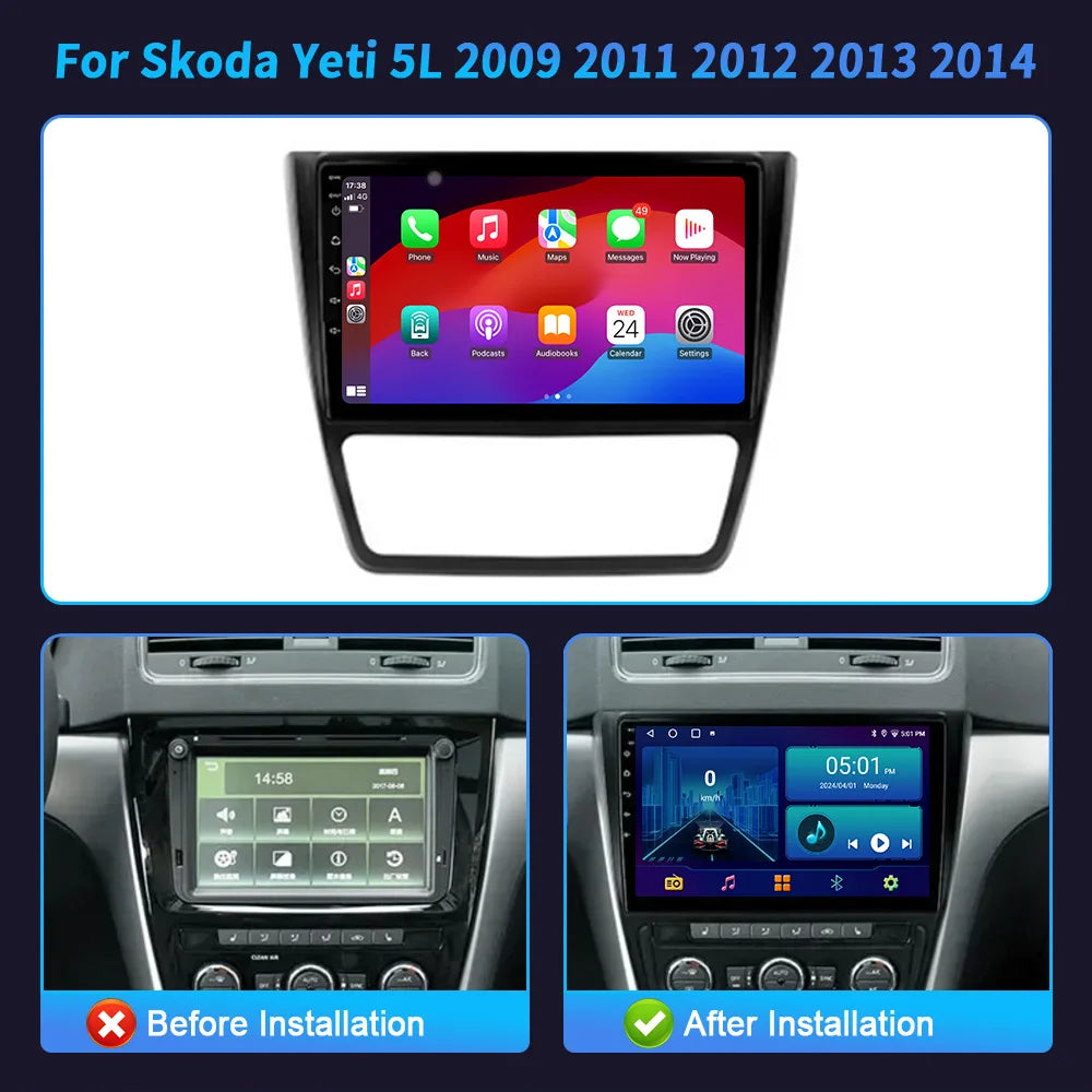 Android 14 Car Radio For Skoda Yeti 5L 2009 2011 2012 2013 2014 Stereo 7862S 8G 256G Wirel