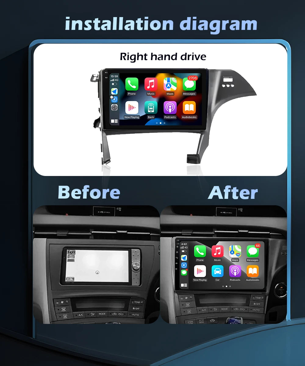 Car Radio Multimedia Video Player Android16 For Toyota Prius 3 XW30 2009 - 2015 Wireless C