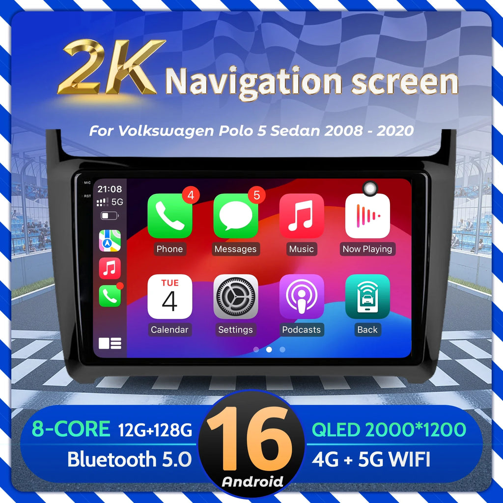 9 inch Car Radio Android 16 For Volkswagen Polo 5 Sedan 2008-2020 BT Carplay Multimedia Na