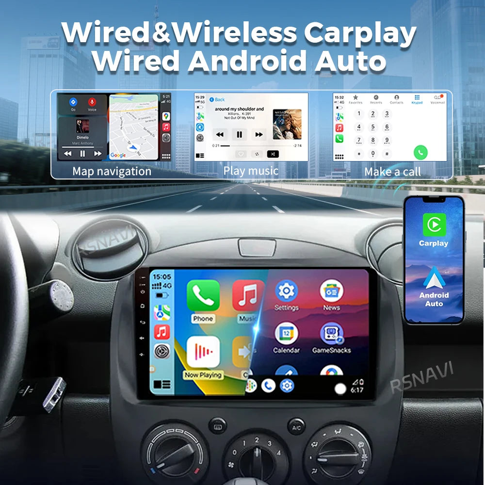 Android 16 Carplay Auto 2K Screen Car Radio Multimedia Player For Mazda 2 2007-2014 WIFI+4