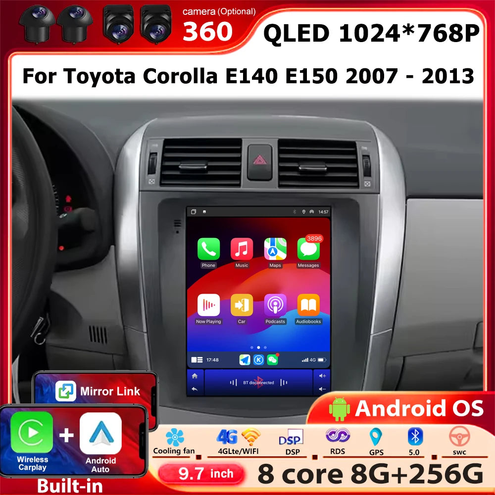 9.7 Inch For Toyota Corolla E140 E150 2007 - 2013 Android 16 Auto Car Radio Multimedia Vid