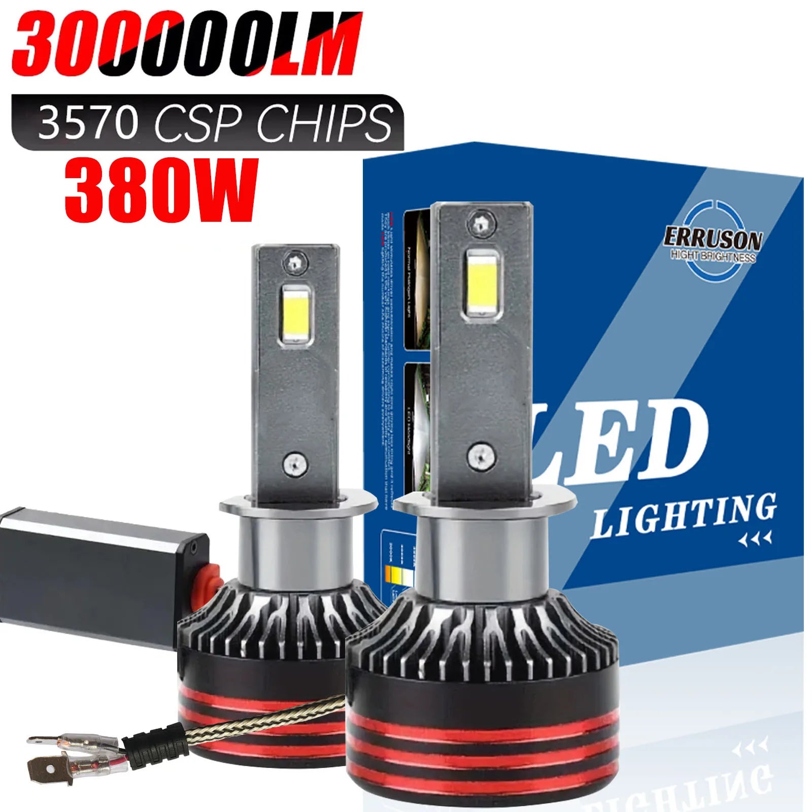 Erruson 380W 300000LM H4 LED H7 H11 Car Headlight Bulb High Power CSP H1 H3 9005 9006 9012 HIR2 Turbo Lamp 6000K Car Light 12V
