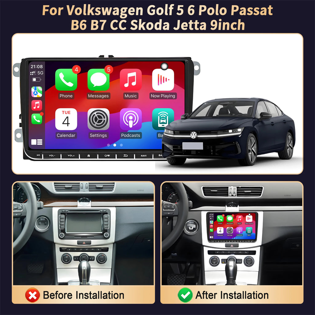 9 inch Car Radio GPS For Volkswagen Golf 5 6 Polo Passat B6 B7 CC Skoda Jetta Wireless Blu