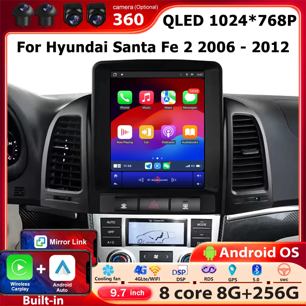 Android 16 Auto For Hyundai Santa Fe 2 2006 - 2012 Car Radio Multimedia Video Player GPS N