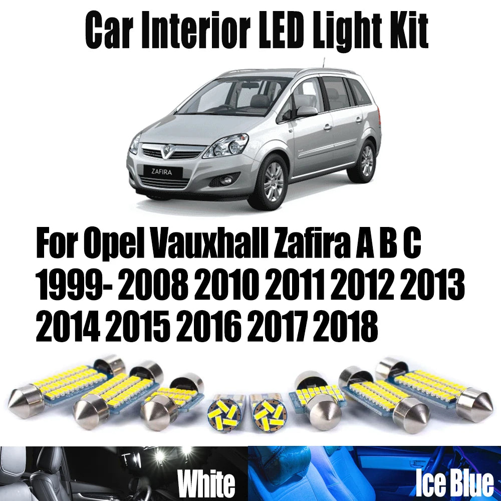 LED Interior Light Kit for Opel Vauxhall Zafira A B C 1999- 2008 - Canbus Dome Map Door Trunk Bulbs | AUTOKITSHOP