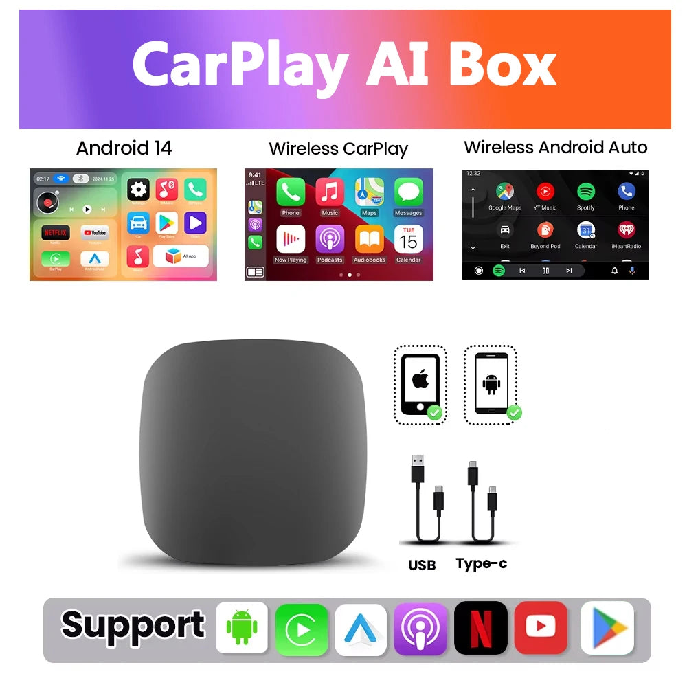 3 in 1 Android 13 AI Carplay Android Auto Wireless Adapter OEM Wired To Wireless CarPlay B