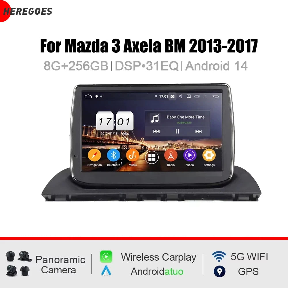 7" CarPlay Android 15.0 8 Core 12GB RAM 256GB ROM Car Radio GPS WiFi Autoradio Multimedia Player for Mazda 3 Axela BM 20