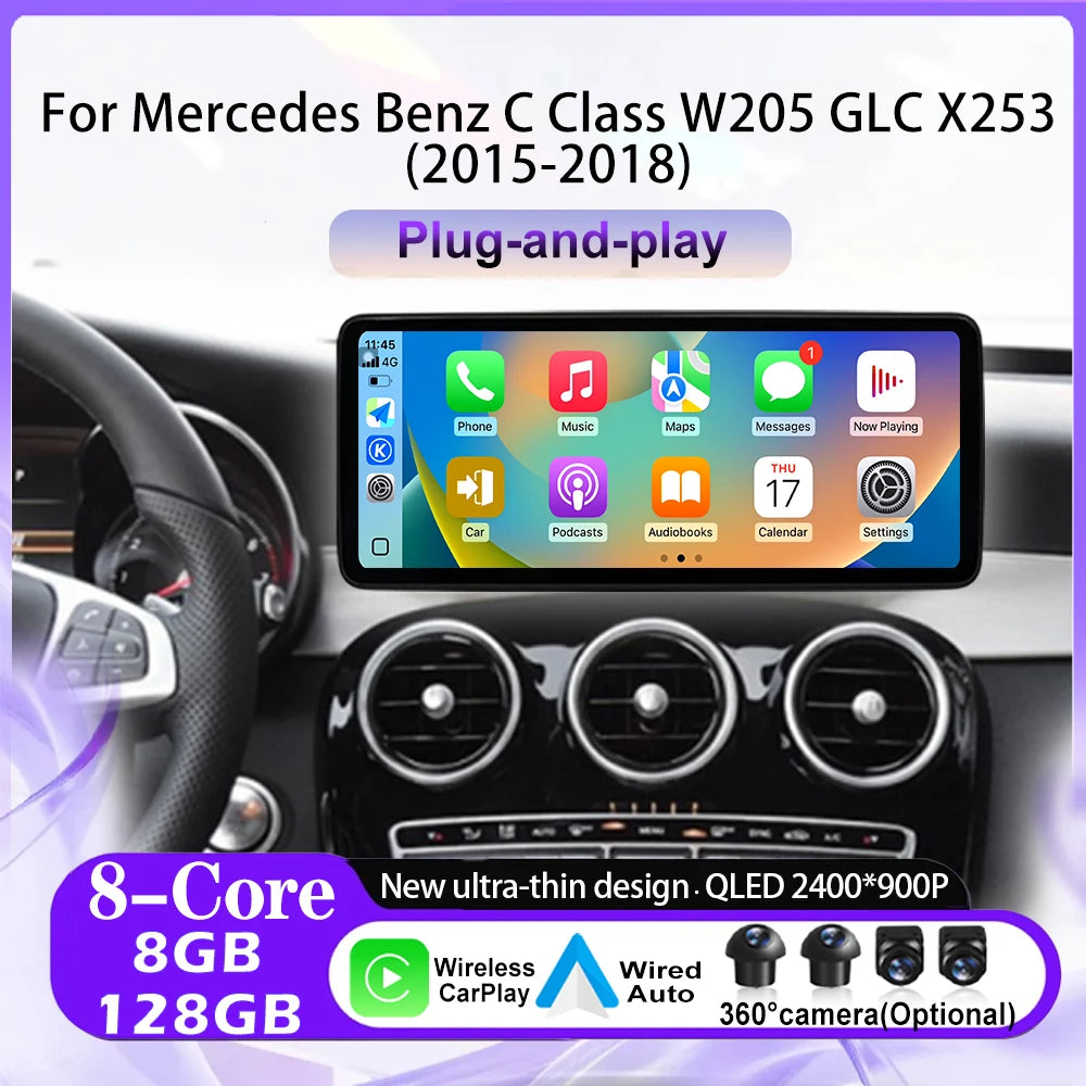 Android 16 Car Accessories Auto For Mercedes Benz C Class W205 GLC X253 2015-2018 NTG5.0 S
