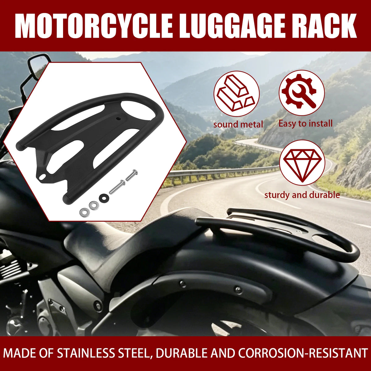 Stainless Steel Motorcycle Rear Solo Luggage Rack Baggage Carrier For Kawasaki Vulcan S ABS SE C - Automotive LED Light