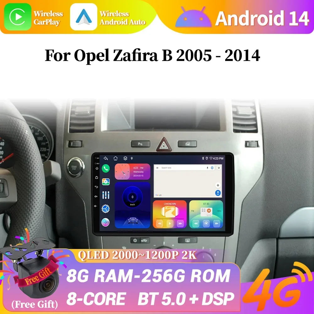 For Opel Zafira B 2005-2014 Android 14 Car Radio Multimedia 4G GPS Android Wireless Blueto