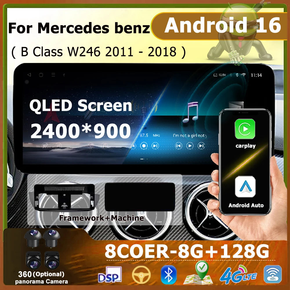 Android 16 For Mercedes Benz B Class W246 2011 - 2018 QLED HD Screen Car Multimedia Radio