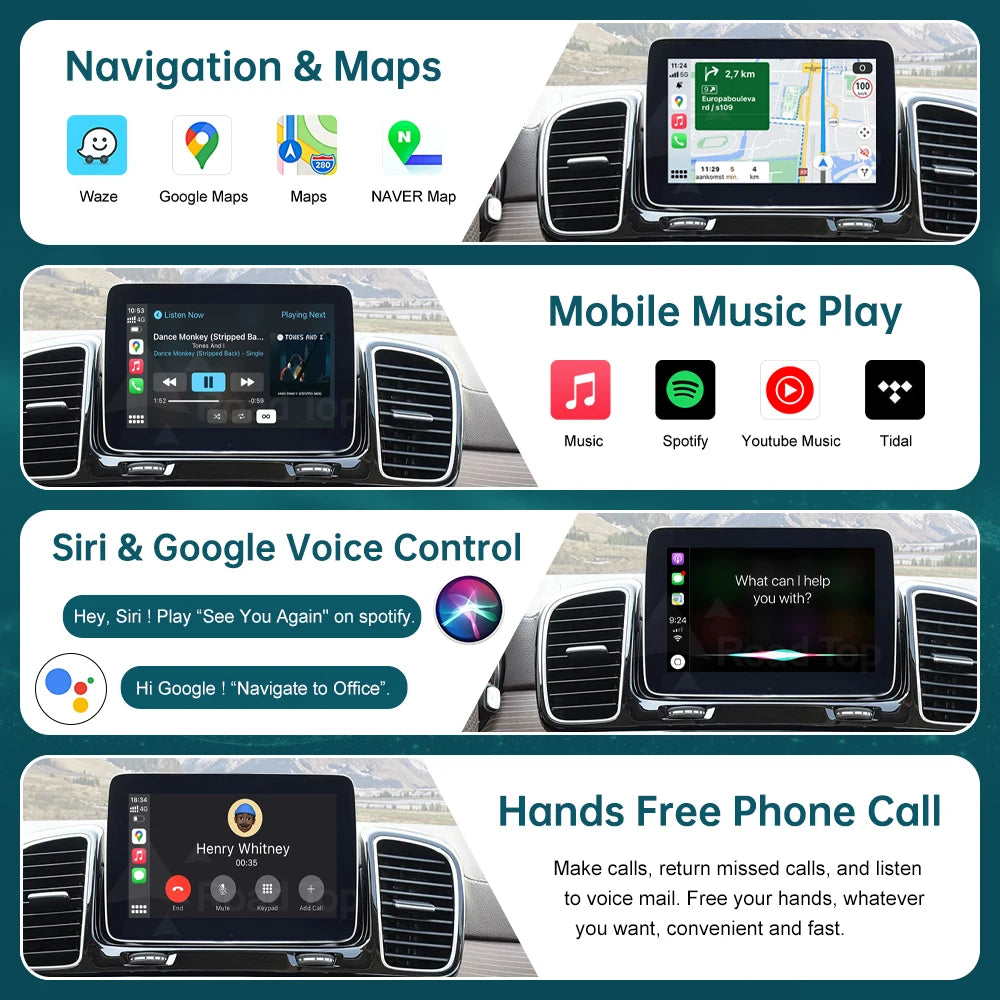 Wireless CarPlay RoadTop for Mercedes Benz GLE GLS 2016-2018, with Android Auto Mirror Lin