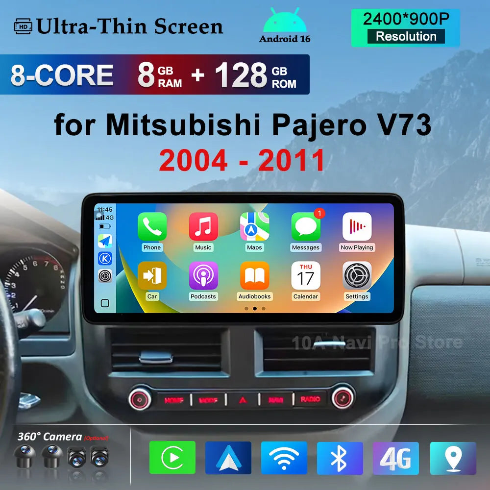Wireless Carplay GPS Navigation Split Screen for Mitsubishi Pajero V73 2004 - 2011 Android