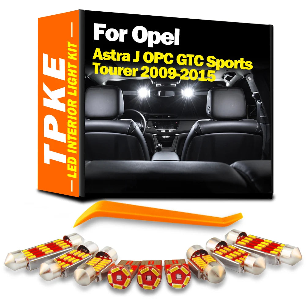 15-Piece LED Interior Light Kit for Vauxhall Opel Astra J OPC GTC Sports Tourer 2011-2014 - Canbus Dome Map Door Trun...