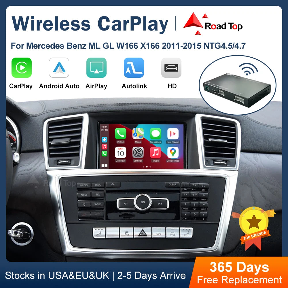 Road Top Wireless CarPlay Android Auto for Mercedes Benz ML GL W166 X166 2012-2015, with M | AUTOKITSHOP
