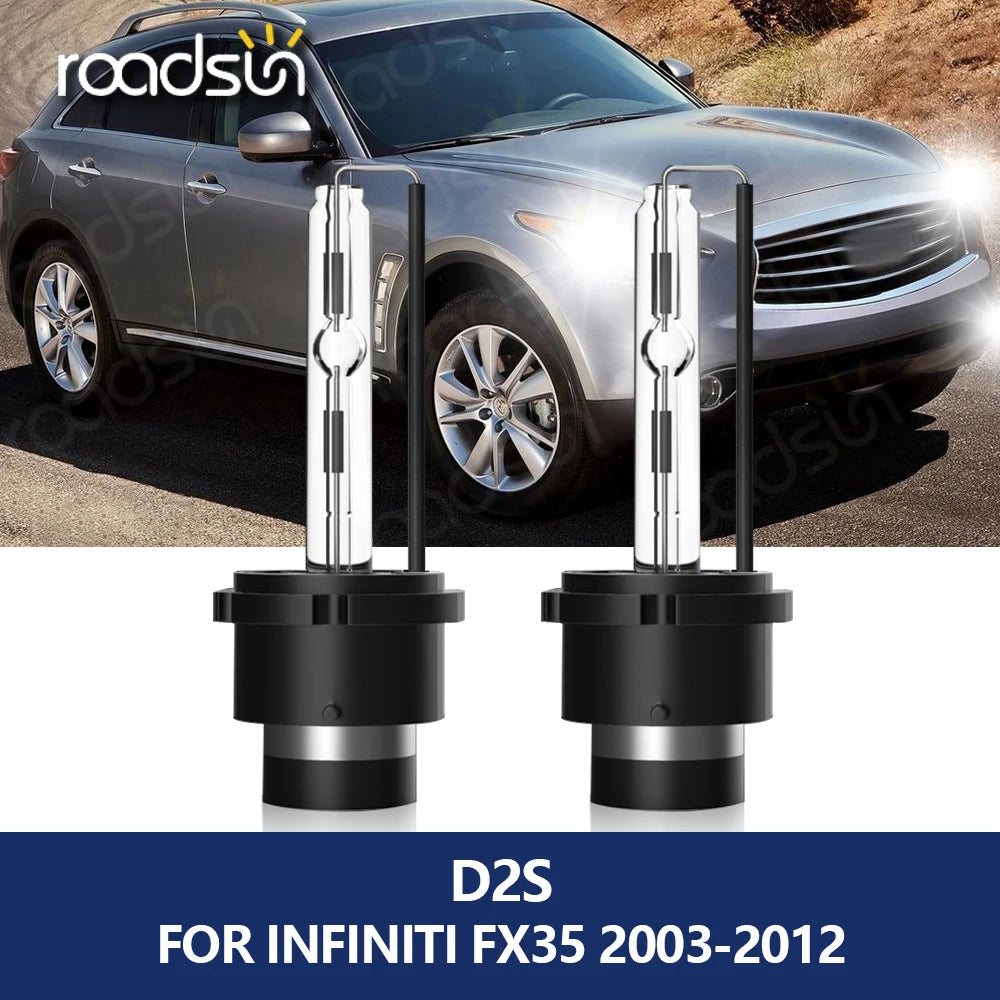 roadsun 2Pcs D2S HID Headlights for Infiniti FX35 2003-2012 Xenon Auto Lights 12V 35W Car