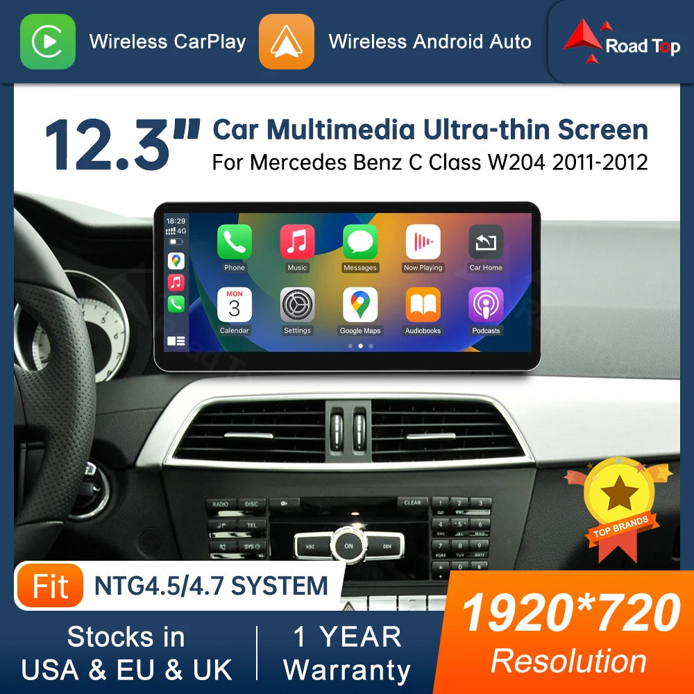 CN 12.3'' Multimedia Display For Benz C Class W204 2011-2012 NTG4.5 Touch Screen Wireless  | AUTOKITSHOP