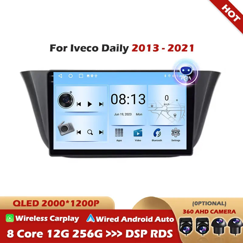 For Iveco Daily 2013 2014 2015 2016 2017- 2021 Android 16 WIFI+4G 360 Camera Carplay Auto