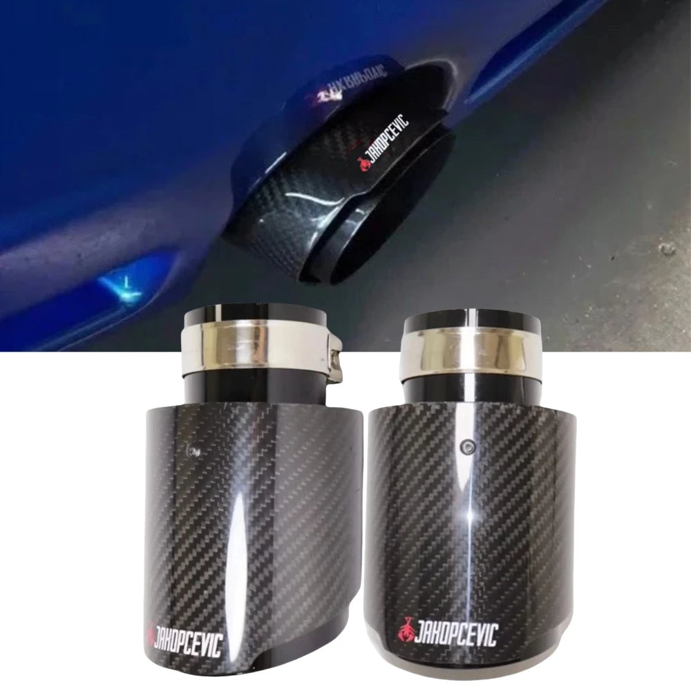 1pcs Car Glossy Carbon Fiber Muffler Tip Exhaust System Pipe Mufflers Nozzle Universal Straight  - Automotive LED Light