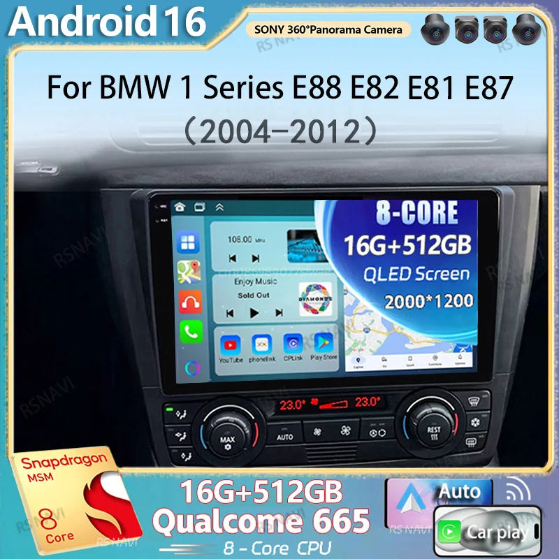 Android 16 Car Radio For BMW 1 Series E88 E82 E81 E87 2004 - 2012 Navigation GPS Multimedi