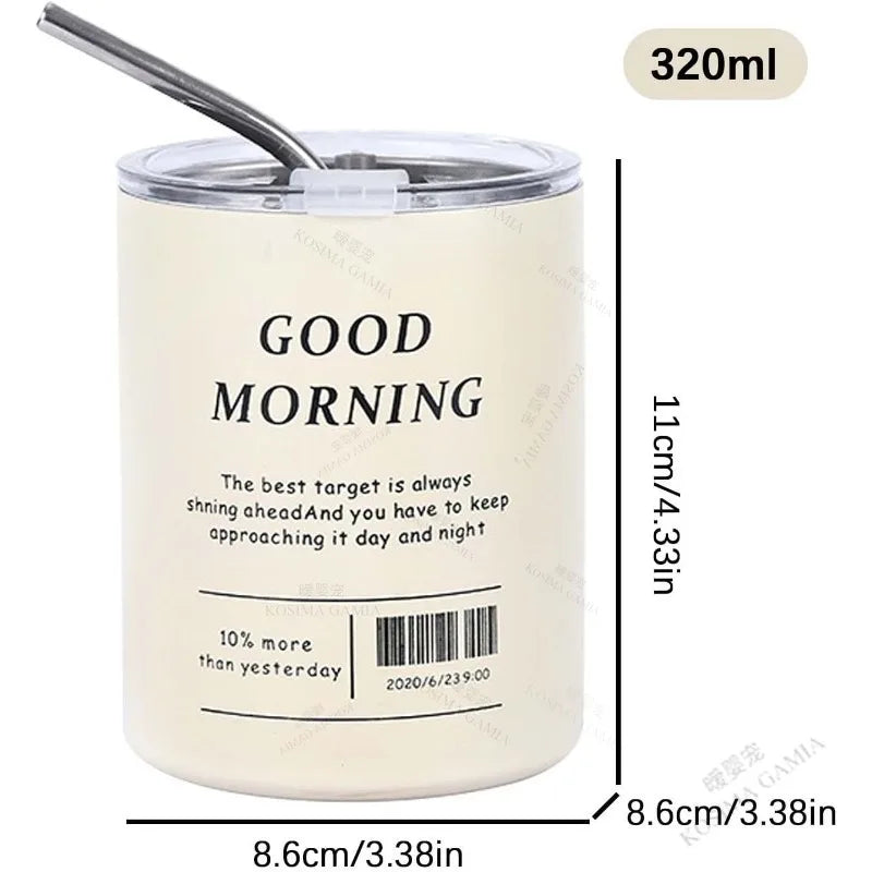 Stainless Steel Water Cup Travel Coffee Mug Reusable Double Wall Vacuum Insulated with Straw Per - Automotive LED Light