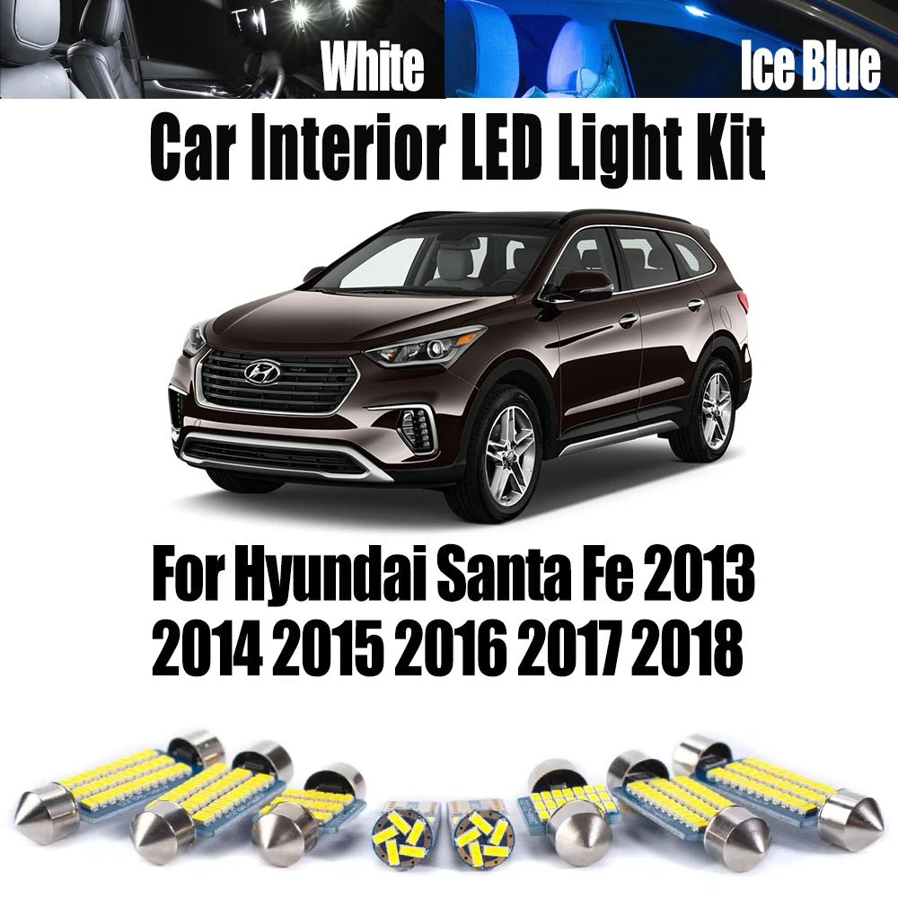 9-Piece LED Interior Light Kit for Hyundai Santa Fe 2013 - 2015 - Canbus Dome Map Door Trunk Bulbs | AUTOKITSHOP