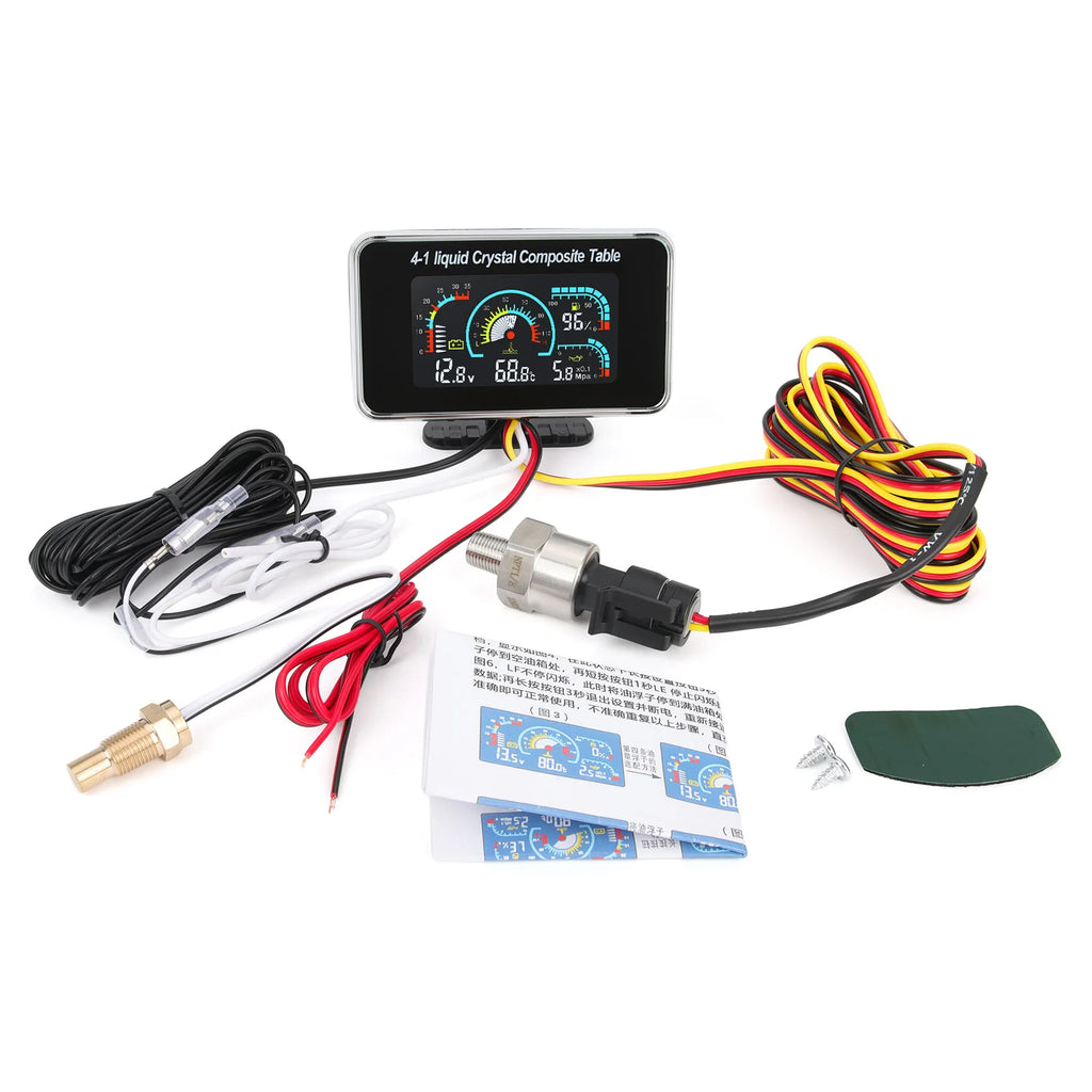 Universal 4 in 1 LCD Car Gauge Water Temp+ Temperature Sensor Fuel Level Gauge Fuel Liquid Senso - Automotive LED Light