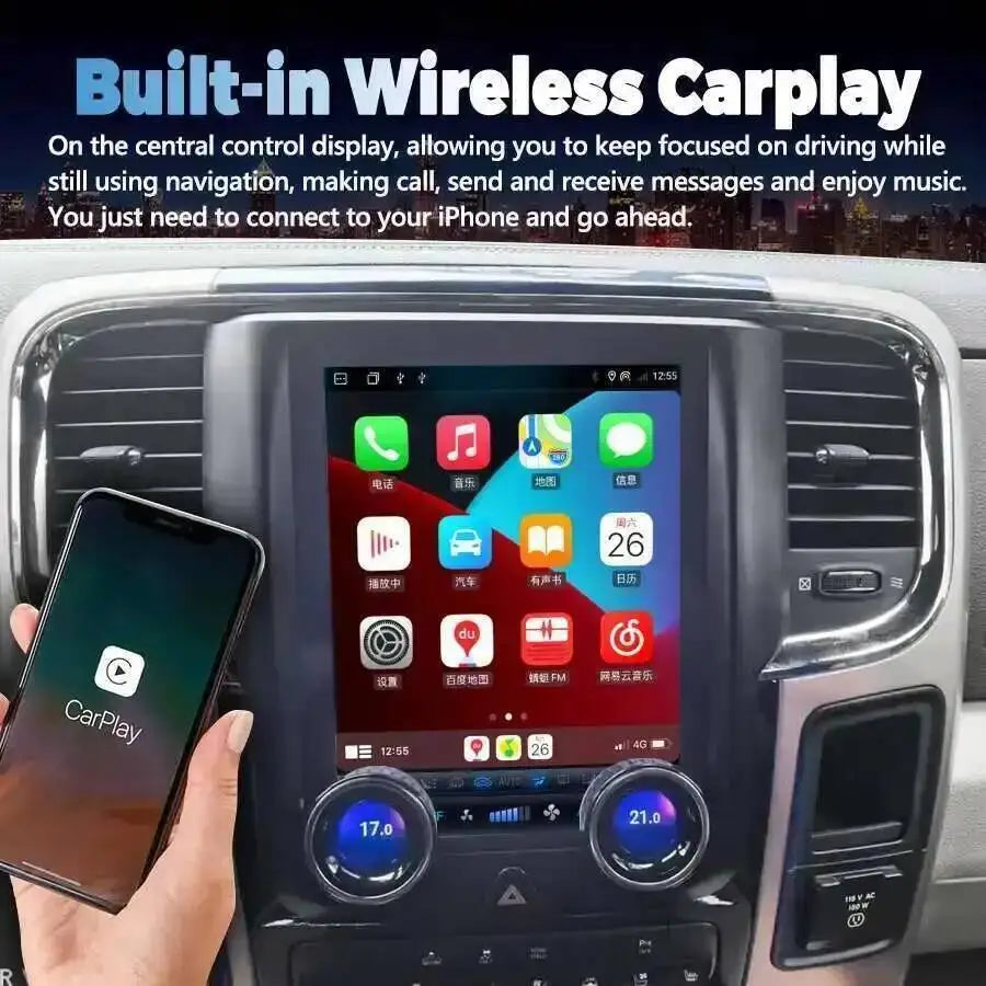 Vertical Radio Car Android 15 Screen For Dodge RAM 1500 2011-2017 Multimedia Stereo Video