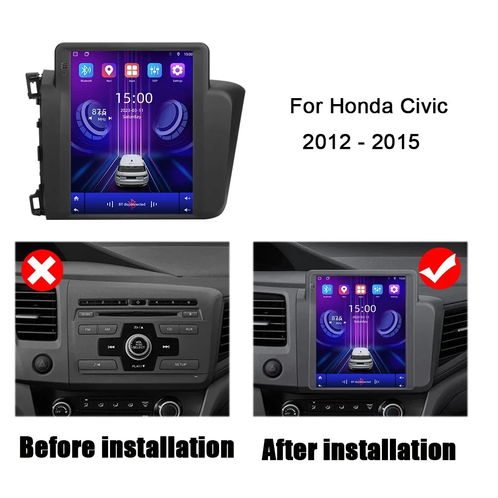 Android 16 Auto For Honda Civic 2012-2015 Car Radio Multimedia Video Player Navigation GPS