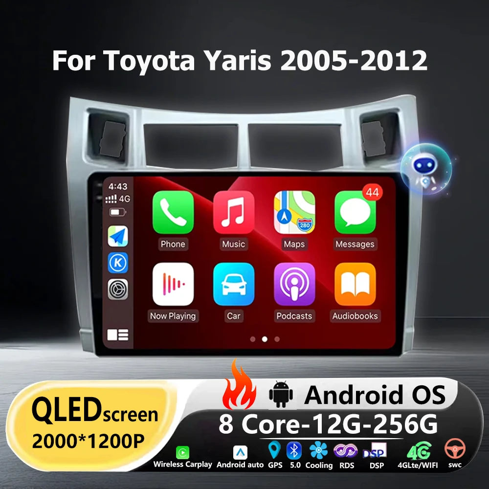 For Toyota Yaris 2005-2012 Android 16 Auto Car Radio Multimedia Wireless Carplay Video Pla