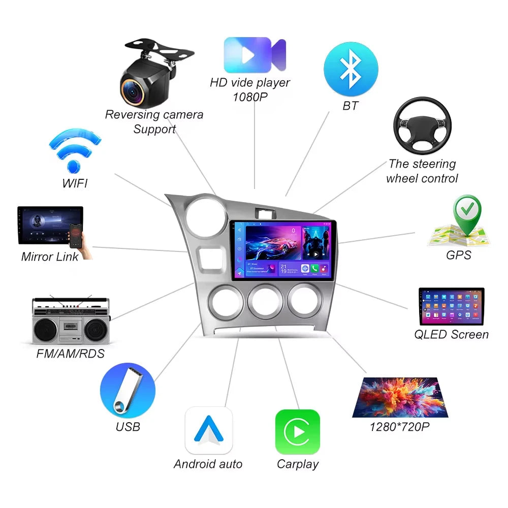 Android 16 Carplay Auto Car Radio For Toyota Matrix 2 E140 2008 2009 2010 2011 2012 2013 2 | AUTOKITSHOP