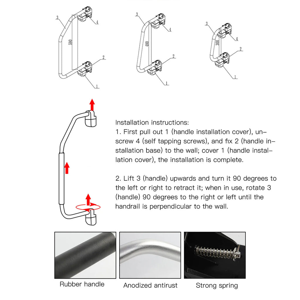 Folding RV Assist Handle with EVA Grip Aluminum Alloy Entry Door Hardware for Caravan Motorhome  - Automotive LED Light