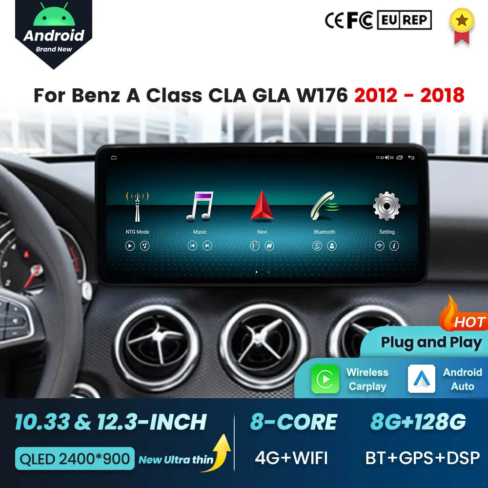 Android 16 GPS BT For BENZ A CLASS CLA GLA W176 2012 - 2018 Wireless Carplay 4G Car Video  | AUTOKITSHOP